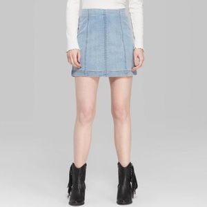 Blue Seamed Denim Mini Skirt
